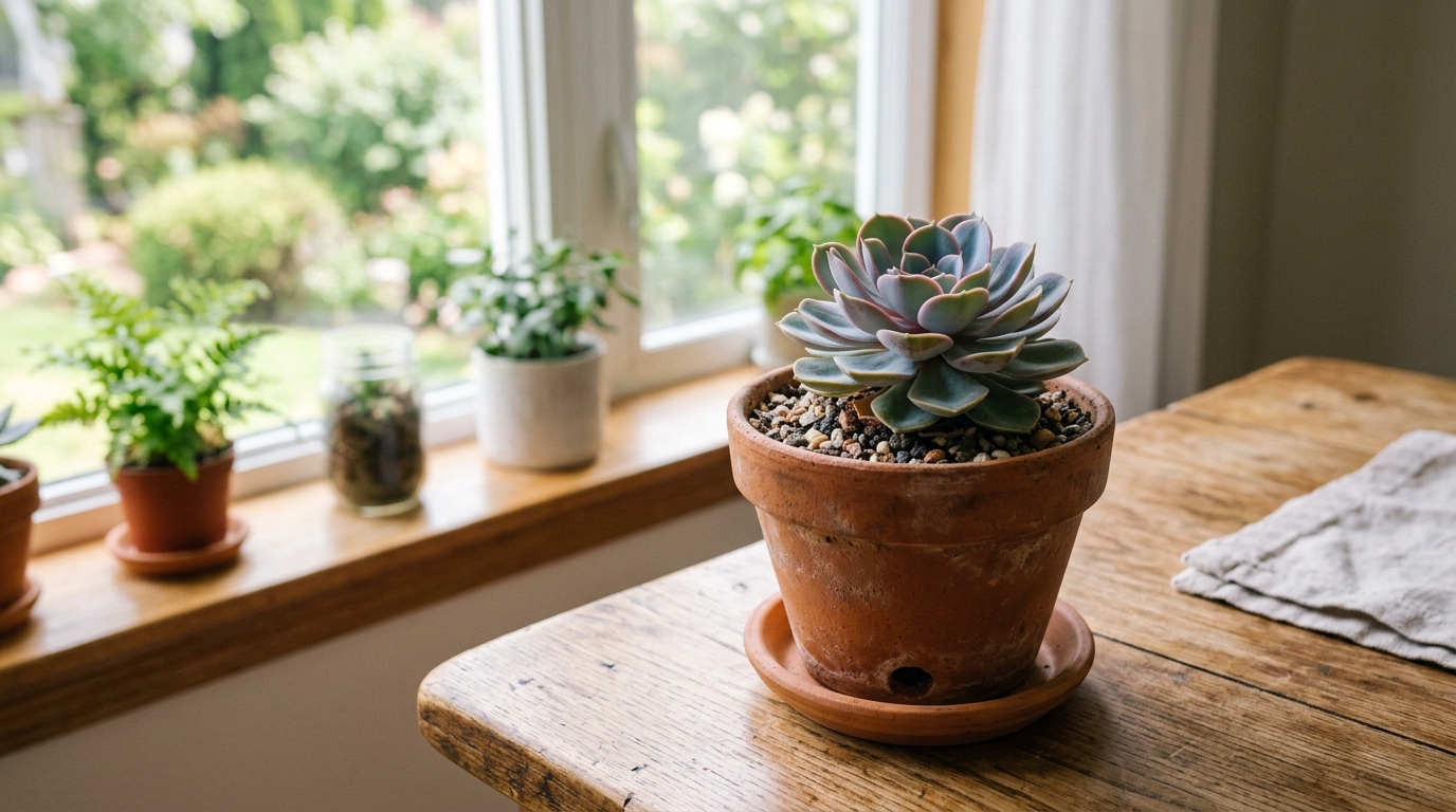 how to keep succulents alive healthy echeveria in terracotta pot near bright window